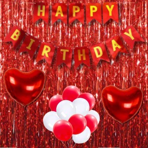 Happy Birthday Decoration Combo Set - 20 Pcs. Metallic Balloons, 2 love Foil Balloons, 13 Pcs. Birthday Banner, 2 Pcs. Foil Curtain Party Backdrop Kit for Celebrations and Events (Red) Happy Birthday Decoration Combo Set - 20 Pcs. Metallic Balloons, 2 love Foil Balloons, 13 Pcs. Birthday Banner, 2 Pcs. Foil Curtain Party Backdrop Kit for Celebrations and Events (Red)