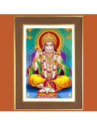 Lord Hanuman ji Photo Frame - 14x18 Inches, Brown Wooden Frame for Home, Office & Temple Decoration