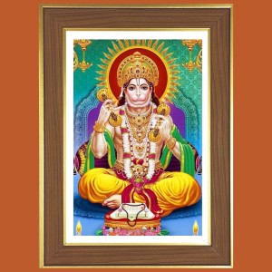 Lord Hanuman ji Photo Frame - 14x18 Inches, Brown Wooden Frame for Home, Office & Temple Decoration