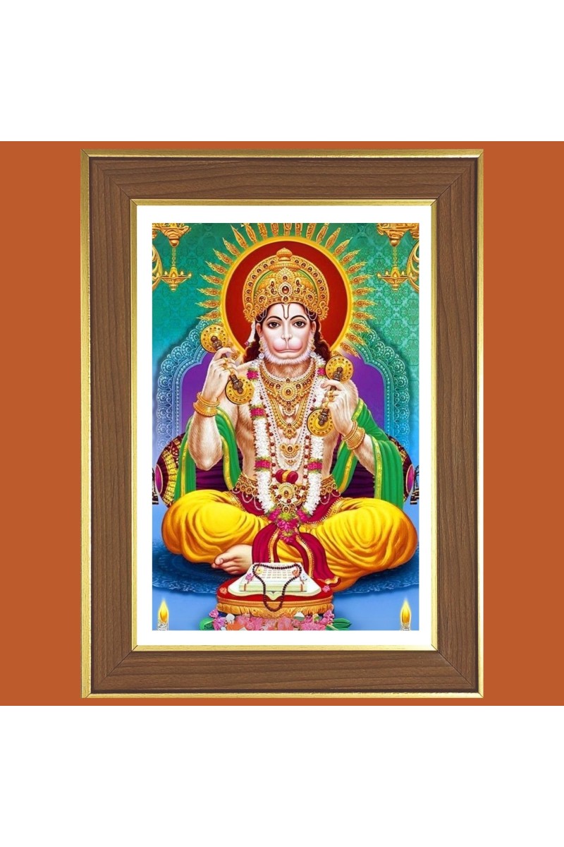 Lord Hanuman ji Photo Frame - 14x18 Inches, Brown Wooden Frame for Home, Office & Temple Decoration