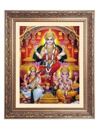Maa Lakshmi (Laxmi),Maa Saraswati and Sri Ganesh Big Photo Frame - 20x24 Inches for Home & Office Decoration
