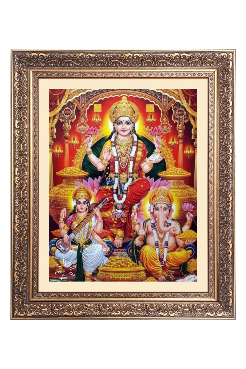 Maa Lakshmi (Laxmi),Maa Saraswati and Sri Ganesh Big Photo Frame - 20x24 Inches for Home & Office Decoration