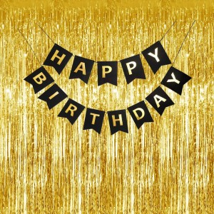 Party Decoration Combo – Hairband, Tuni LED Bulb, Birthday Sash & Foil Curtain – Perfect Birthday Celebration Set for Girls & Women (GOLDEN)