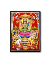 Lakshmi Saraswati & Ganesh Laminated Photo - 9x11 Inches, Divine Blessings for Home & Office and Temple Decoration