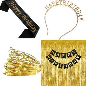 Party Decoration Combo – Hairband, Tuni LED Bulb, Birthday Sash & Foil Curtain – Perfect Birthday Celebration Set for Girls & Women (COPPER) Party Decoration Combo – Hairband, Tuni LED Bulb, Birthday Sash & Foil Curtain – Perfect Birthday Celebration Set for Girls & Women (COPPER)