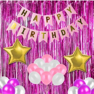 Happy Birthday Decoration Combo Set - 20 Pcs. Metallic Balloons, 1 Star Foil Balloons, 13 Pcs. Birthday Banner, 2 Pcs. Foil Curtain Party Backdrop Kit for Celebrations and Events (Pink) Happy Birthday Decoration Combo Set - 20 Pcs. Metallic Balloons, 1 Star Foil Balloons, 13 Pcs. Birthday Banner, 2 Pcs. Foil Curtain Party Backdrop Kit for Celebrations and Events (Pink)