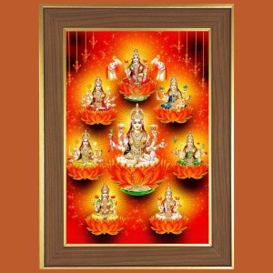 Ashta Laxmi Photo Frame - 10x14 Inches, Brown Wooden Frame for Home, Office & Temple Decoration