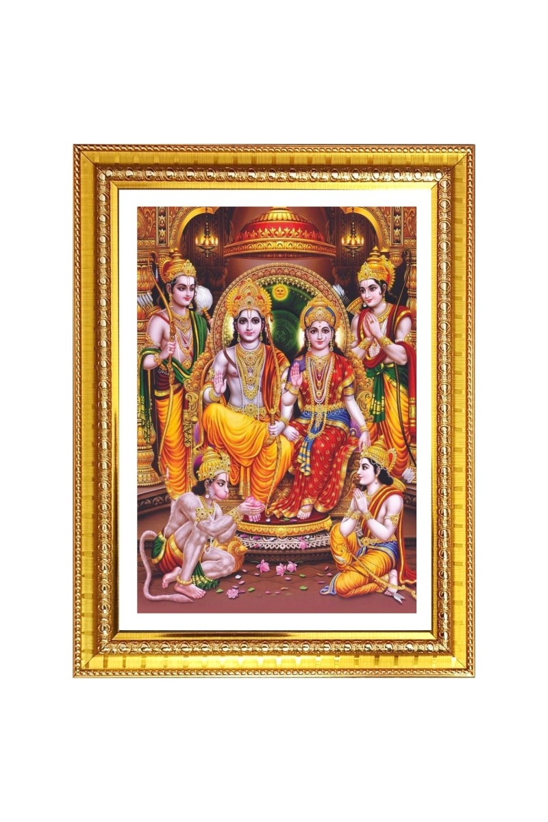 Rama and sita and laxman and hanuman Photo Frame - 10x14 Inches, Brown Wooden Frame for Home, Office & Temple Decoration