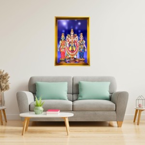 Lord Murugan,Valli And Deivanai Golden Photo Frame - 14x18 Inches | Elegant Wooden Frame For Home, Office & Temple Decoration | Spiritual Wall & Table Decor And Gift Item (F9898)