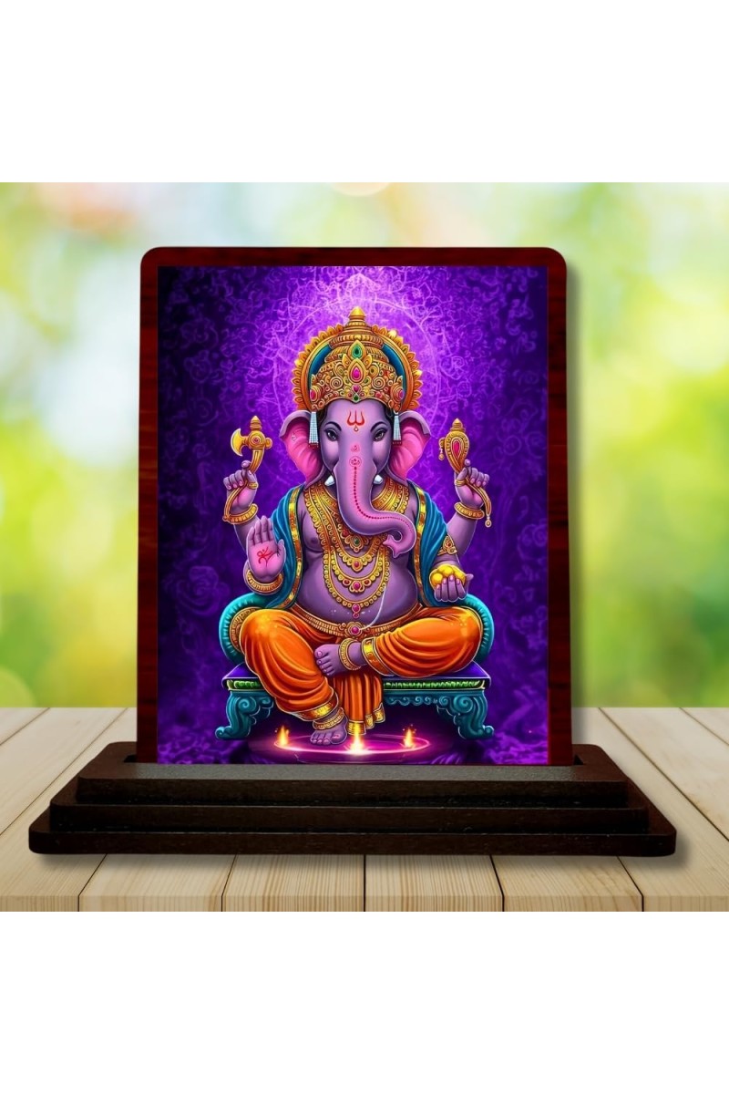 Car Desk/Table Top Lord Ganesha Wooden Photo Stand 3x4 Inches, Compact & Stylish Spiritual Display For Car, Home & Office (Pack Of 1) (F15090)