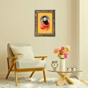 Baba Ramdev Spiritual Guru Digital Photo In Designer Frame, Size 10x16 Inch | Hindu Religious Picture For Home Temple, Office & Gift | Wall Art & Pooja Decor (F10441)