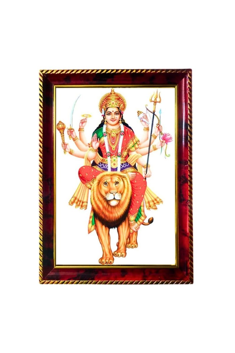 Durga Maa Photo Frame For Wall & Table | 7x9 Inch Golden Cherry Finish | Decorative Durga Maa Photo Frame For Home, Office & Pooja Room (F11565)