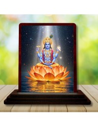Car Desk/Table Top Lord Vishnu Wooden Photo Stand 3x4 Inches, Compact & Stylish Spiritual Display For Car, Home & Office (Pack Of 1) (F14371)