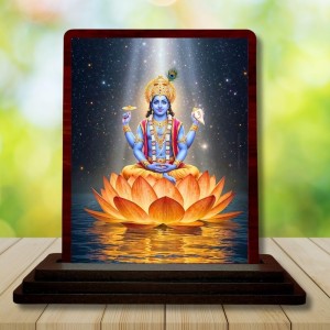 Car Desk/Table Top Lord Vishnu Wooden Photo Stand 3x4 Inches, Compact & Stylish Spiritual Display For Car, Home & Office (Pack Of 1) (F14371)