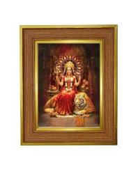 Godess Durga Photo Frame 18x22 Inches-Brown Wooden Frame For Home, Office & Temple Decoration And Gifting (F6260)
