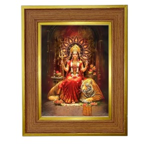 Godess Durga Photo Frame 18x22 Inches-Brown Wooden Frame For Home, Office & Temple Decoration And Gifting (F6260)