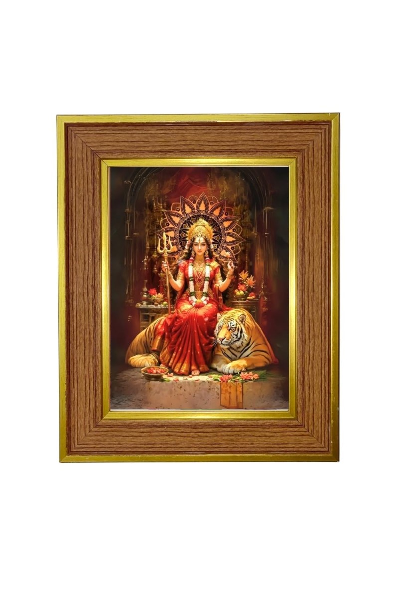 Godess Durga Photo Frame 18x22 Inches-Brown Wooden Frame For Home, Office & Temple Decoration And Gifting (F6260)