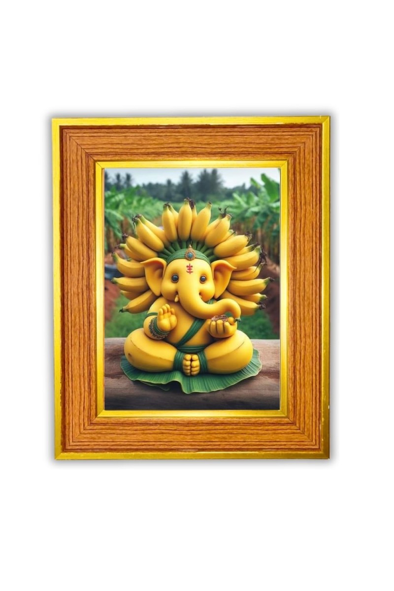 Ganpatii Bappa Photo Frame 12x16 Inches-Brown Wooden Frame For Home, Office & Temple Decoration And Gifting (F6478)