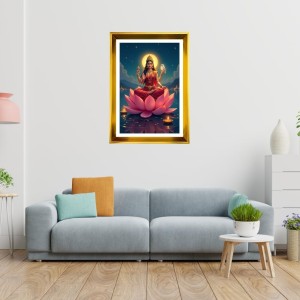 Maa Lakhsmi Golden Photo Frame - 10x14 Inches | Elegant Wooden Frame For Home, Office & Temple Decoration | Spiritual Wall & Table Decor and Gift Item Maa Lakhsmi Golden Photo Frame - 10x14 Inches | Elegant Wooden Frame For Home, Office & Temple Decoration | Spiritual Wall & Table Decor and Gift Item