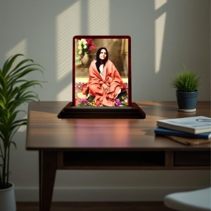 Car Desk/Table Top Anandamayi Wooden Photo Stand 3x4 Inches, Compact & Stylish Spiritual Display For Car, Home & Office (Pack Of 1) (F14476)
