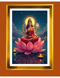 Maa Lakhsmi Golden Photo Frame - 10x14 Inches | Elegant Wooden Frame For Home, Office & Temple Decoration | Spiritual Wall & Table Decor and Gift Item