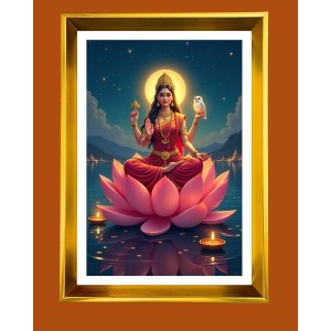 Maa Lakhsmi Golden Photo Frame - 10x14 Inches | Elegant Wooden Frame For Home, Office & Temple Decoration | Spiritual Wall & Table Decor and Gift Item Maa Lakhsmi Golden Photo Frame - 10x14 Inches | Elegant Wooden Frame For Home, Office & Temple Decoration | Spiritual Wall & Table Decor and Gift Item