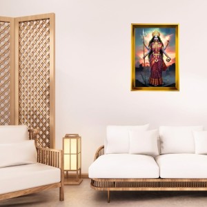 Goddess Kali Golden Photo Frame - 18x22 Inches | Elegant Wooden Frame For Home, Office & Temple Decoration | Spiritual Wall & Table Decor And Gift Item (F9738)