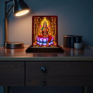 Car Desk/Table Top Goddess Lakshmi Wooden Photo Stand 3x4 Inches, Compact & Stylish Spiritual Display For Car, Home & Office (Pack Of 1) (F14167)