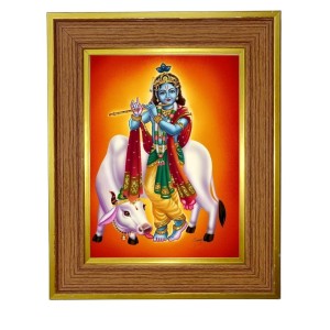 Lord Krishna Photo Frame 12x16 Inches-Brown Wooden Frame For Home, Office & Temple Decoration And Gifting (F6405)
