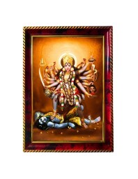 Maa Kali Photo Frame For Wall & Table | 7x9 Inch Golden Cherry Finish | Decorative Maa Kali Photo Frame For Home, Office & Pooja Room (F11576)