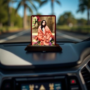 Car Desk/Table Top Anandamayi Wooden Photo Stand 3x4 Inches, Compact & Stylish Spiritual Display For Car, Home & Office (Pack Of 1) (F14476)