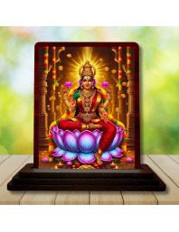 Car Desk/Table Top Goddess Lakshmi Wooden Photo Stand 3x4 Inches, Compact & Stylish Spiritual Display For Car, Home & Office (Pack Of 1) (F14167)