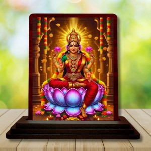 Car Desk/Table Top Goddess Lakshmi Wooden Photo Stand 3x4 Inches, Compact & Stylish Spiritual Display For Car, Home & Office (Pack Of 1) (F14167)
