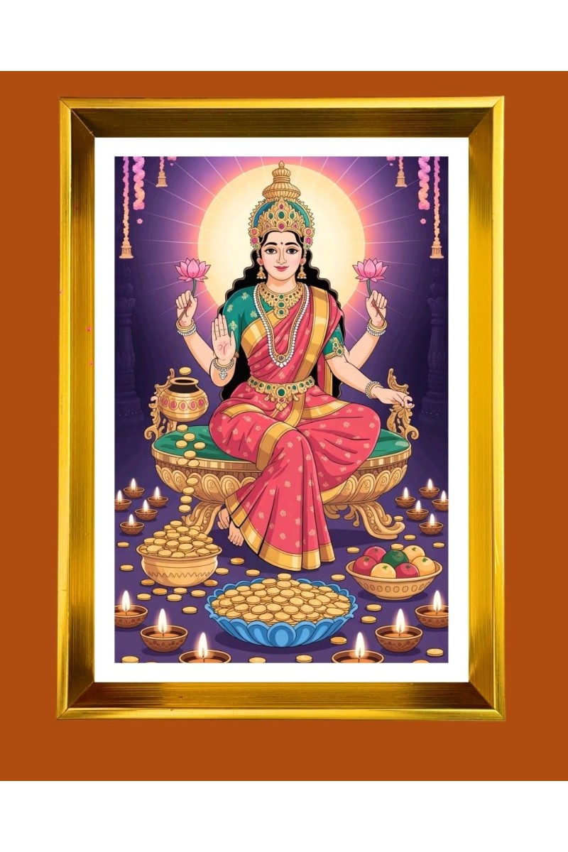 Mata Laxmi Golden Photo Frame - 18x22 Inches | Elegant Wooden Frame For Home, Office & Temple Decoration | Spiritual Wall & Table Decor And Gift Item (F9900)