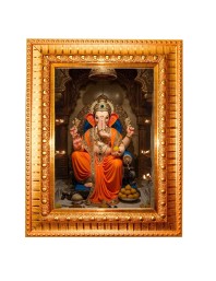 Divine Ganesha Golden Designer Photo Frame | 10x14 Inch Religious Wall Hanging Frame For Home, Office Decoration and Spiritual Gift Item (M1)