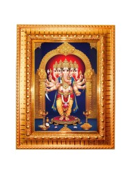 Panchamukhi Vinayaka Or Heramba Ganapati Golden Designer Photo Frame | 14x18 Inch Religious Wall Hanging Frame For Home & Office Decoration | Hindu Deity Spiritual Gift Item