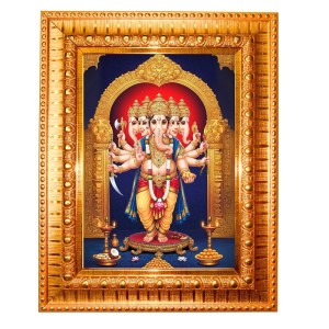 Panchamukhi Vinayaka Or Heramba Ganapati Golden Designer Photo Frame | 14x18 Inch Religious Wall Hanging Frame For Home & Office Decoration | Hindu Deity Spiritual Gift Item Panchamukhi Vinayaka Or Heramba Ganapati Golden Designer Photo Frame | 14x18 Inch Religious Wall Hanging Frame For Home & Office Decoration | Hindu Deity Spiritual Gift Item