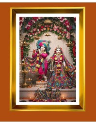 Divine Radha Krishna Golden Photo Frame - 10x14 Inches | Elegant Wooden Frame For Home, Office & Temple Decoration | Spiritual Wall & Table Decor And Gift Item (F9534)