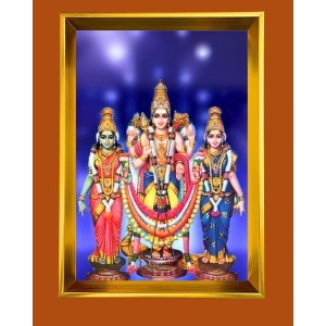 Lord Murugan,Valli And Deivanai Golden Photo Frame - 14x18 Inches | Elegant Wooden Frame For Home, Office & Temple Decoration | Spiritual Wall & Table Decor And Gift Item (F9898)