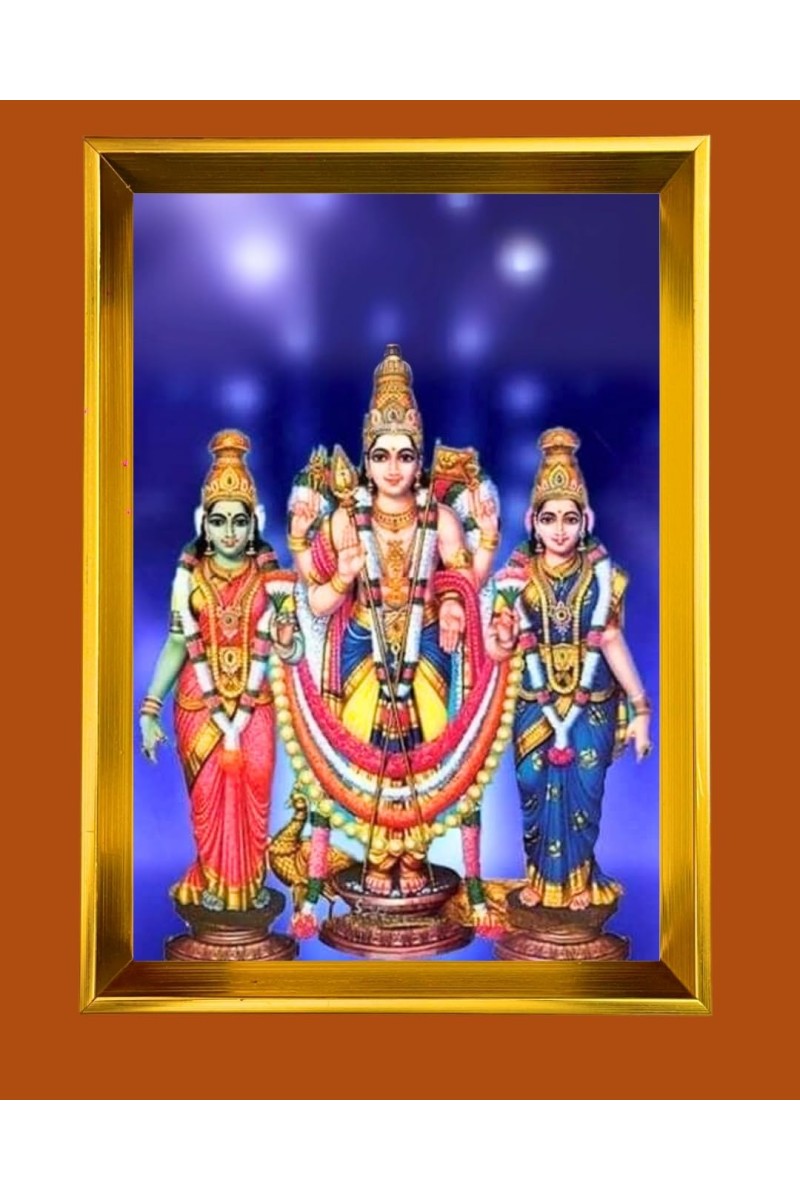 Lord Murugan,Valli And Deivanai Golden Photo Frame - 14x18 Inches | Elegant Wooden Frame For Home, Office & Temple Decoration | Spiritual Wall & Table Decor And Gift Item (F9898)