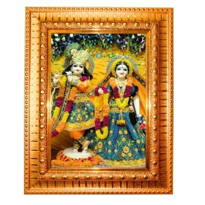 Radha Krishna Golden Designer Photo Frame | 16x20 Inch Religious Wall Hanging Frame For Home & Office Decoration | Hindu Deity Spiritual Gift Item