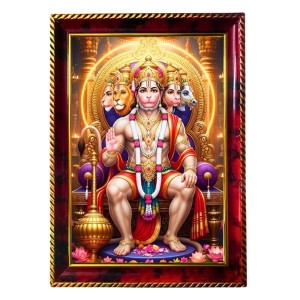 Lord Hanuman Photo Frame For Wall & Table | 7x9 Inch Golden Cherry Finish | Decorative Lord Hanuman Photo Frame For Home, Office & Pooja Room (F11651)