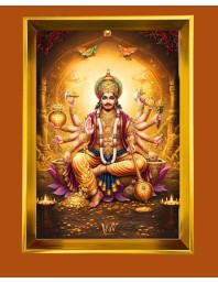 Lord Vishnu Golden Photo Frame - 10x14 Inches | Elegant Wooden Frame For Home, Office & Temple Decoration | Spiritual Wall & Table Decor and Gift Item