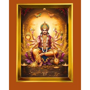 Lord Vishnu Golden Photo Frame - 10x14 Inches | Elegant Wooden Frame For Home, Office & Temple Decoration | Spiritual Wall & Table Decor and Gift Item