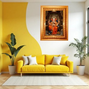 Divine Ganesha Golden Designer Photo Frame | 10x14 Inch Religious Wall Hanging Frame For Home, Office Decoration and Spiritual Gift Item (M1)