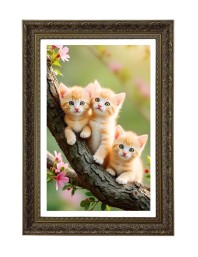 Orange Kittens Sitting On A Tree Big Photo Frame - 20x28 Inches For Home,Temple & Office Decoration (F11061)