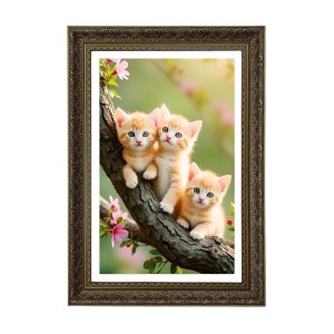 Orange Kittens Sitting On A Tree Big Photo Frame - 20x28 Inches For Home,Temple & Office Decoration (F11061)
