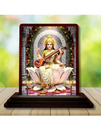 Car Desk/Table Top Maa Sarswati Wooden Photo Stand 3x4 Inches, Compact & Stylish Spiritual Display For Car, Home & Office (Pack Of 1) (F15069)