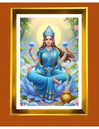 Maa Lakhsmi Golden Photo Frame - 10x14 Inches | Elegant Wooden Frame For Home, Office & Temple Decoration | Spiritual Wall & Table Decor and Gift Item