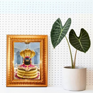 Shiva Lingam Golden Designer Photo Frame | 12x16 Inch Religious Wall Hanging Frame For Home & Office Decoration | Hindu Deity Spiritual Gift Item